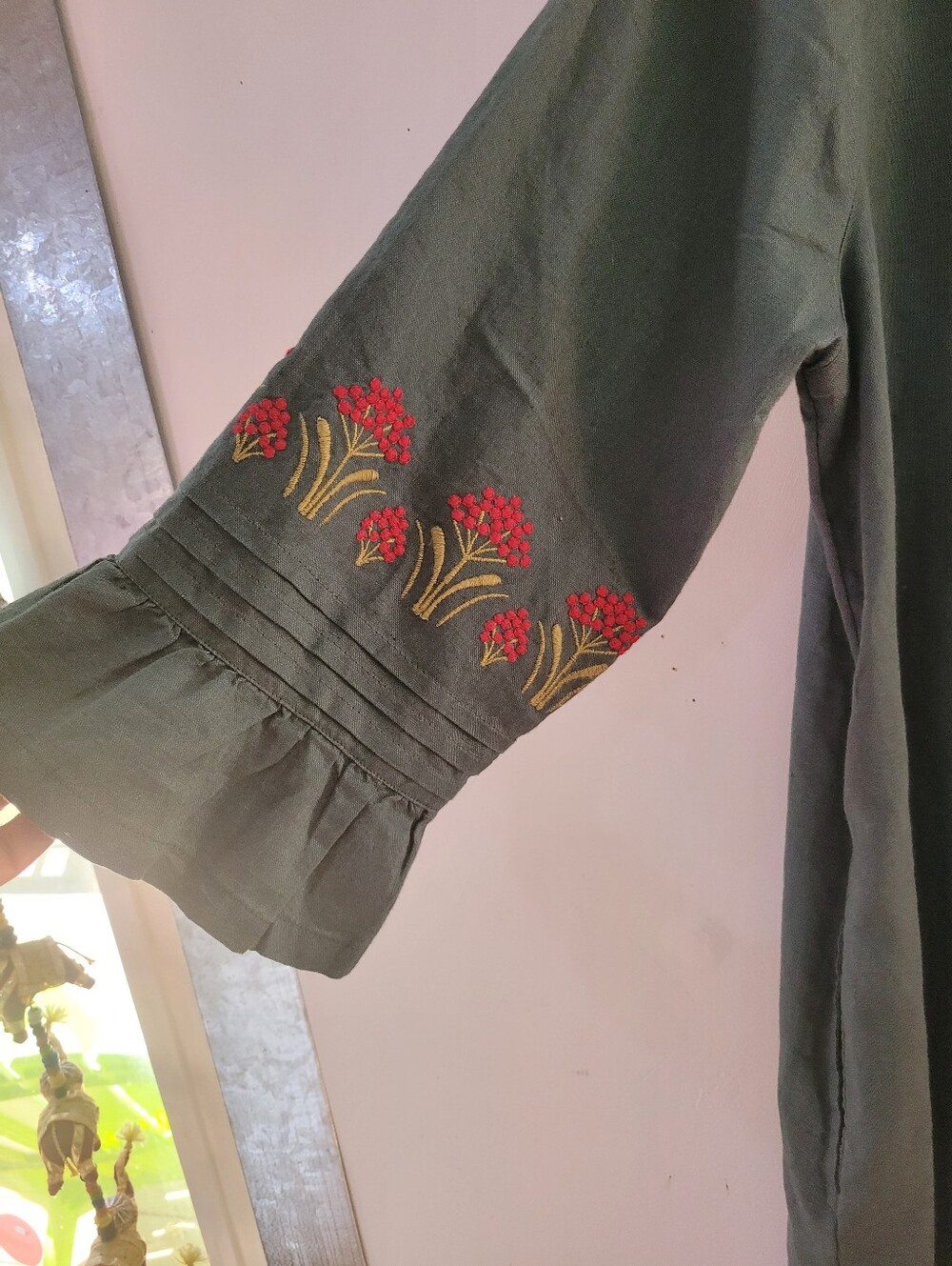 Gudrun Sjoden M Kiruna Linen Cotton Button-Front Tunic Floral Embroidery - Picture 5 of 11